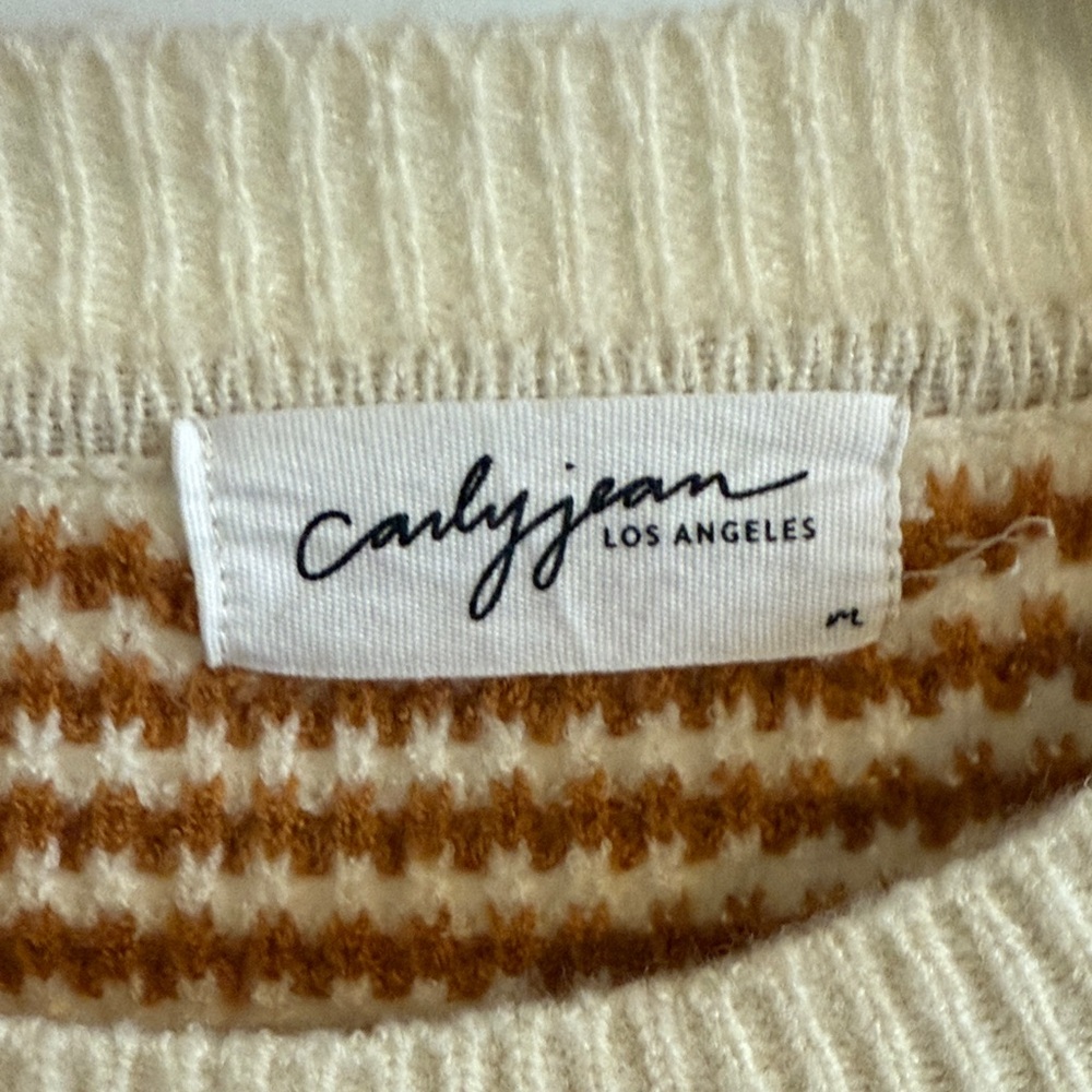 Carly Jean Los Angeles Brown and Cream Striped Sweater - Picture 3 of 4